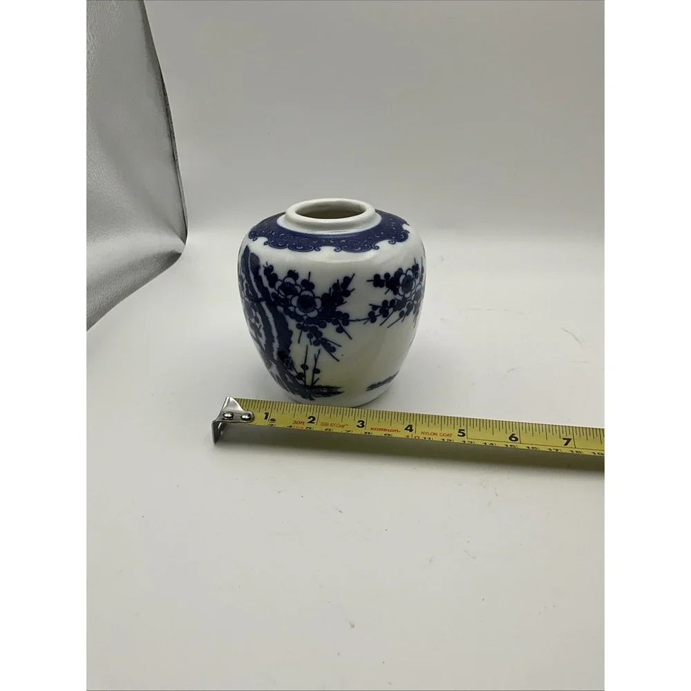 Blue White Porcelain Ginger Jar Vase Cherry Blossom Floral Asian Decor 4